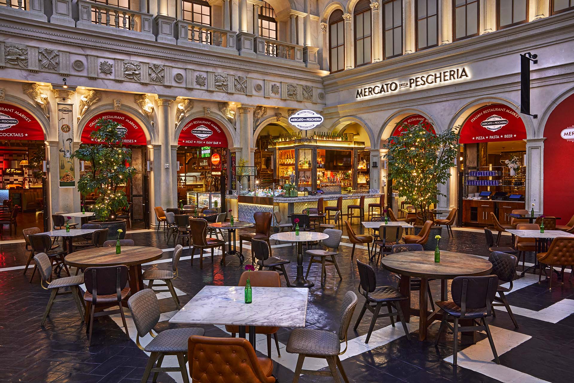 Professional restaurant audio and audiovisual system at Mercato Della Pescheria in Las Vegas
