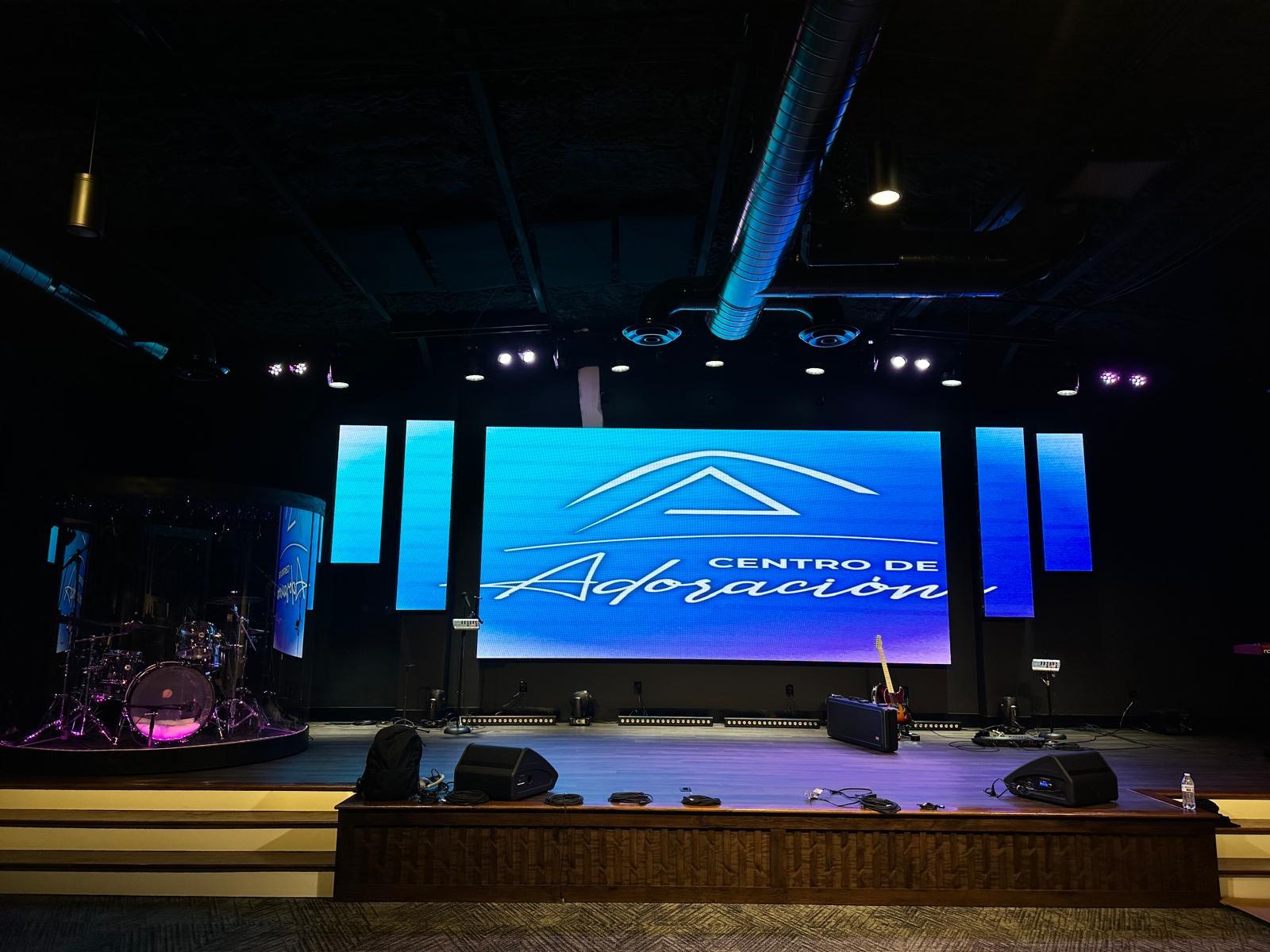 Church audio, LED video and stage lighting system at Centro de Adoración in South Hill, Virginia