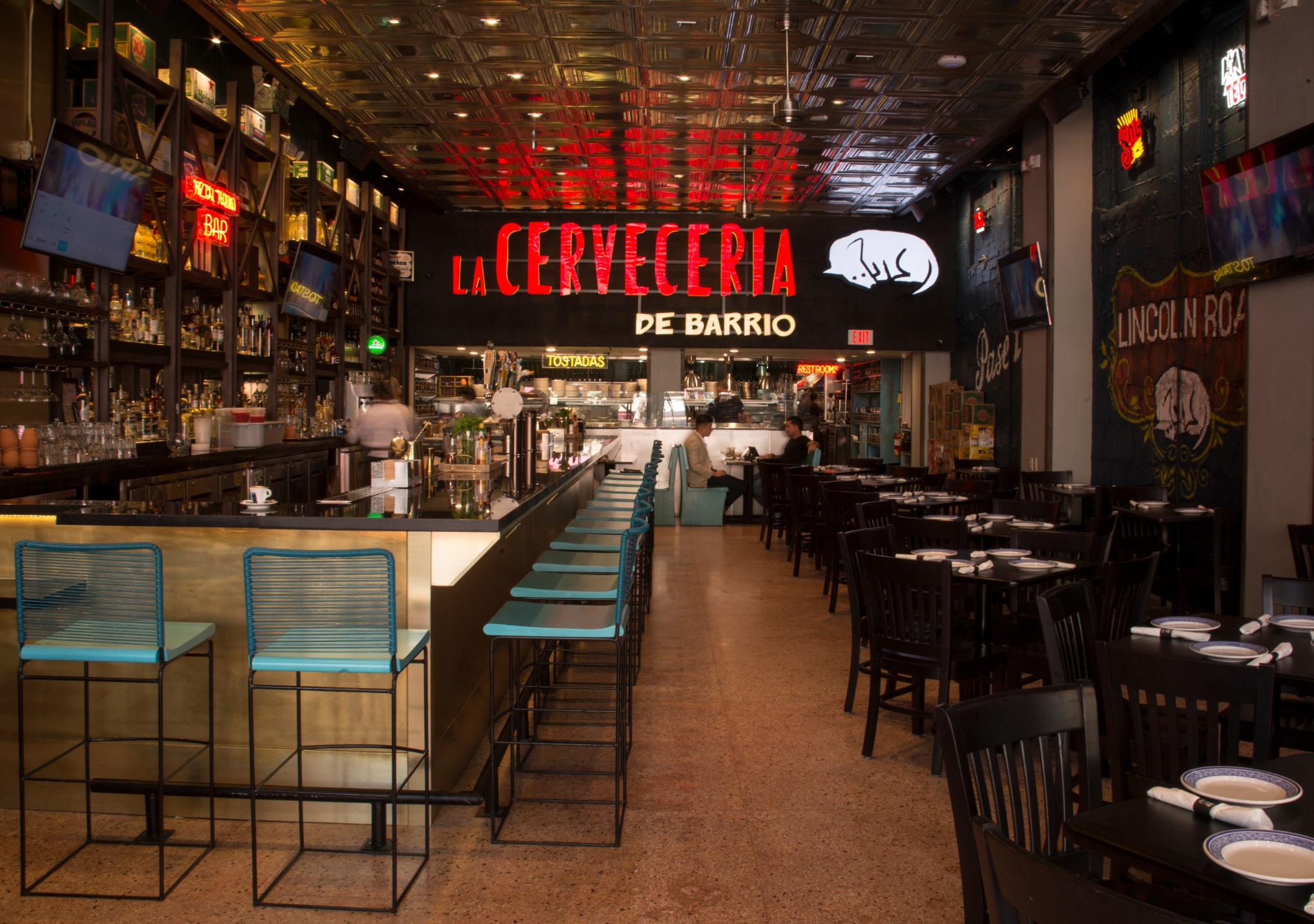 Commercial restaurant audio and video system at La Cervecería de Barrio on Lincoln Road in Miami Beach